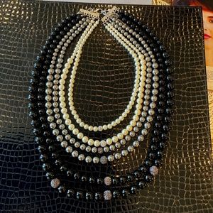 Six strand multicolor pearls with crystals necklace